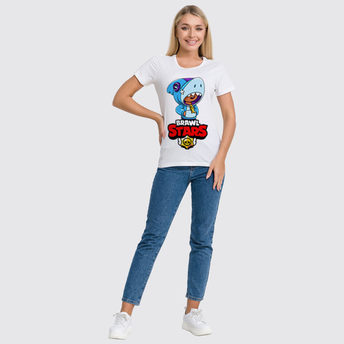 Заказать женскую футболку в Москве. Футболка классическая BRAWL STARS LEON от geekbox - готовые дизайны и нанесение принтов.
