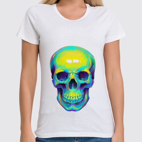 Заказать женскую футболку в Москве. Футболка классическая Colorfull skull от scoopysmith - готовые дизайны и нанесение принтов.