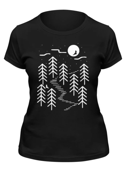 Заказать женскую футболку в Москве. Футболка классическая Ночной лес от skynatural - готовые дизайны и нанесение принтов.