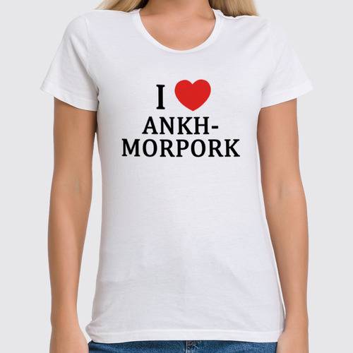 Заказать женскую футболку в Москве. Футболка классическая I <3 Ankh-Morpork от Escarine - готовые дизайны и нанесение принтов.