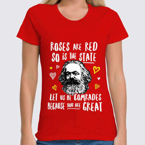 Заказать женскую футболку в Москве. Футболка классическая Розы красные, как наше государство. от printik - готовые дизайны и нанесение принтов.