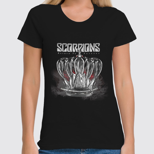 Заказать женскую футболку в Москве. Футболка классическая Scorpions Band от Leichenwagen - готовые дизайны и нанесение принтов.