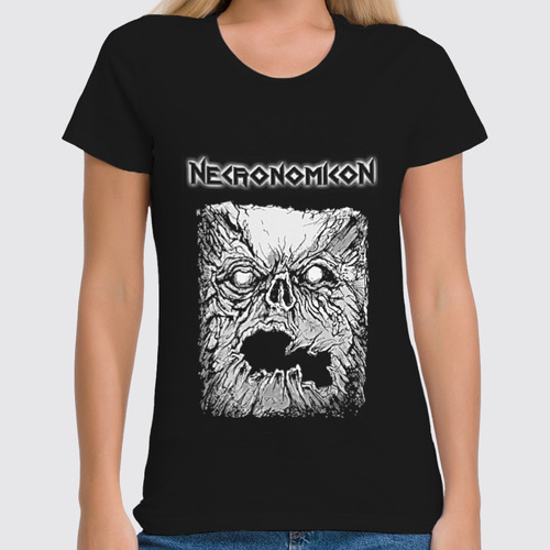 Заказать женскую футболку в Москве. Футболка классическая Necronomicon от Leichenwagen - готовые дизайны и нанесение принтов.