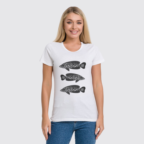 Заказать женскую футболку в Москве. Футболка классическая Три рыбы от Alexey Evsyunin - готовые дизайны и нанесение принтов.
