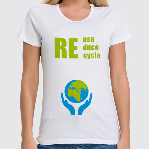 Заказать женскую футболку в Москве. Футболка классическая Reuse, reduce, recycle от Vicky - готовые дизайны и нанесение принтов.