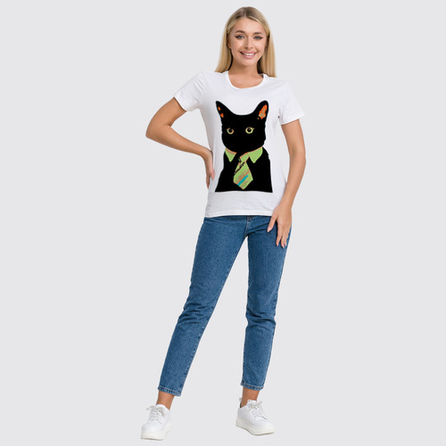 Заказать женскую футболку в Москве. Футболка классическая Деловой кот от karbafoss - готовые дизайны и нанесение принтов.