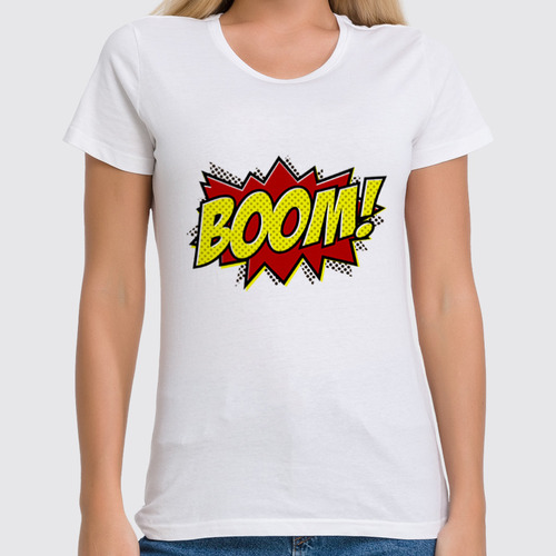 Заказать женскую футболку в Москве. Футболка классическая Boom! от geekbox - готовые дизайны и нанесение принтов.
