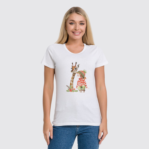 Заказать женскую футболку в Москве. Футболка классическая Девочка с жирафом от T-shirt print  - готовые дизайны и нанесение принтов.