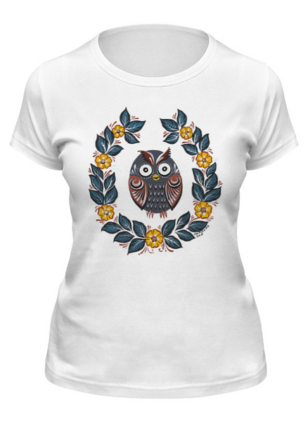 Заказать женскую футболку в Москве. Футболка классическая Сова в цветах от irishkalia - готовые дизайны и нанесение принтов.