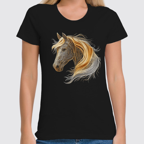 Заказать женскую футболку в Москве. Футболка классическая Лошадь. Арт от Александр Серебренников - готовые дизайны и нанесение принтов.