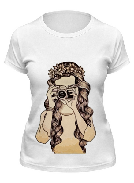 Заказать женскую футболку в Москве. Футболка классическая Девушка с камерой от priceless - готовые дизайны и нанесение принтов.