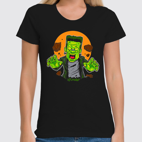 Заказать женскую футболку в Москве. Футболка классическая HALLOWEEN (Frankenstein) от balden - готовые дизайны и нанесение принтов.
