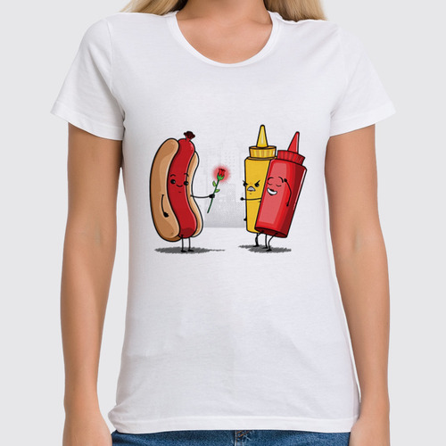 Заказать женскую футболку в Москве. Футболка классическая Hot Dog Valentine от Александр Серебренников - готовые дизайны и нанесение принтов.