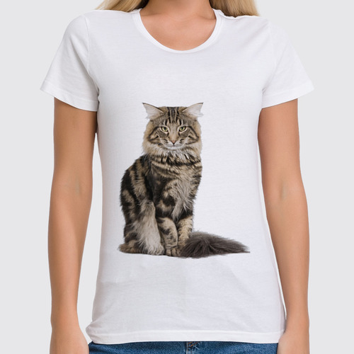Заказать женскую футболку в Москве. Футболка классическая Милый пушистый кот      от alinmak - готовые дизайны и нанесение принтов.