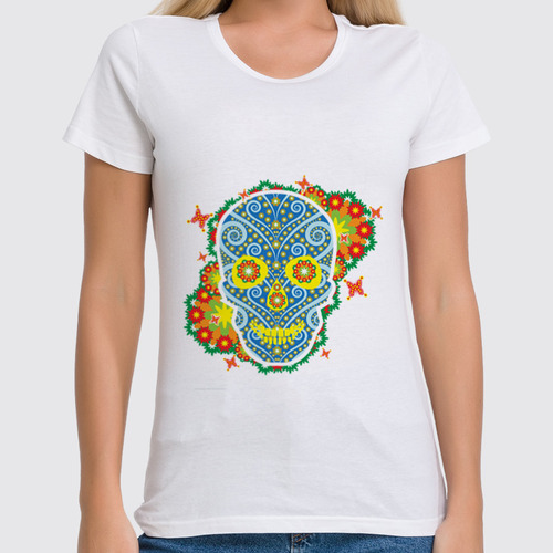 Заказать женскую футболку в Москве. Футболка классическая Floral Skull от enjoydiving - готовые дизайны и нанесение принтов.