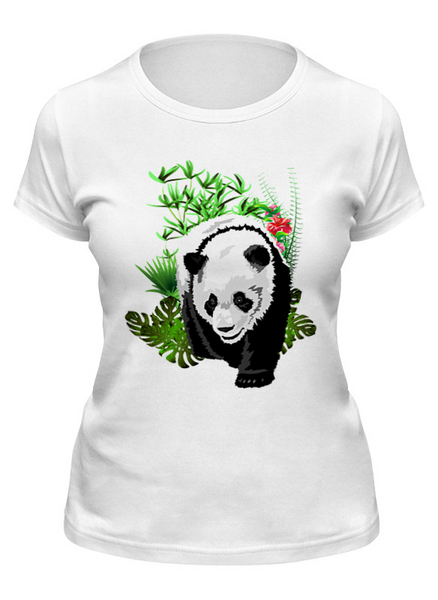 Заказать женскую футболку в Москве. Футболка классическая Панда среди листвы от Zorgo-Art  - готовые дизайны и нанесение принтов.