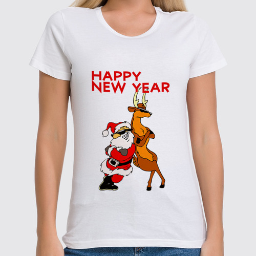 Заказать женскую футболку в Москве. Футболка классическая Happy New Year от Leichenwagen - готовые дизайны и нанесение принтов.