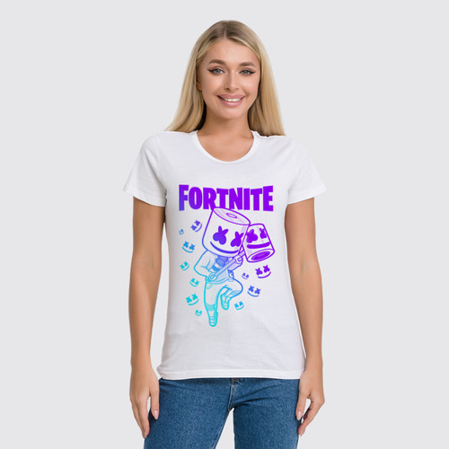 Заказать женскую футболку в Москве. Футболка классическая MARSHMELLO FORTNITE от geekbox - готовые дизайны и нанесение принтов.