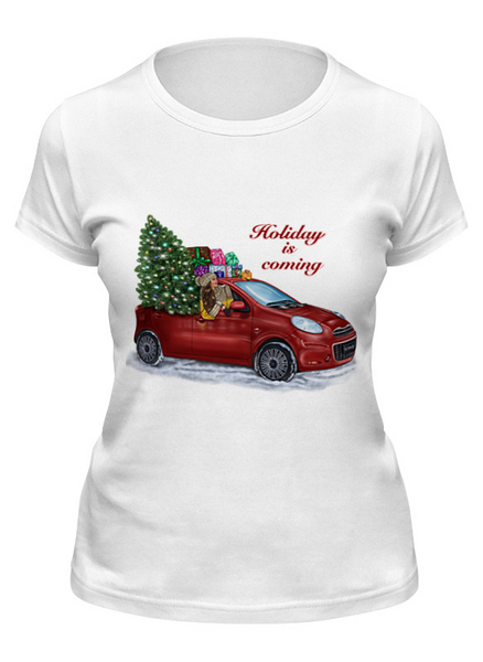 Заказать женскую футболку в Москве. Футболка классическая Red Car🚗🎄Девушка брюнетка от @kristy_art_k  - готовые дизайны и нанесение принтов.