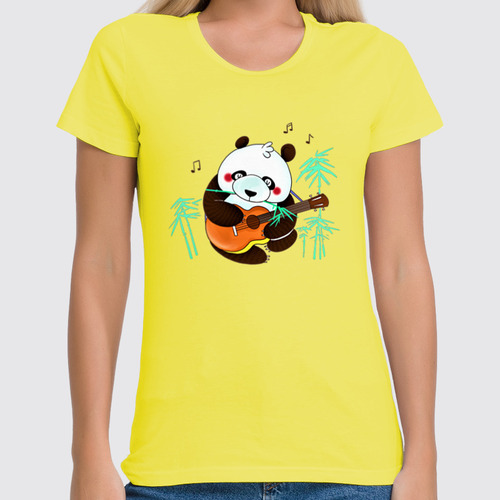 Заказать женскую футболку в Москве. Футболка классическая Панда с гитарой от Print design  - готовые дизайны и нанесение принтов.