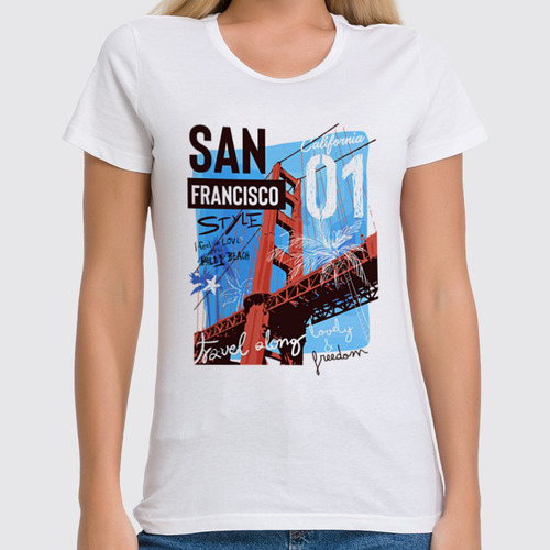 Заказать женскую футболку в Москве. Футболка классическая San Francisco от Никита Коледенков - готовые дизайны и нанесение принтов.