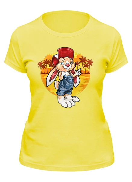 Заказать женскую футболку в Москве. Футболка классическая Кролик в пальмах от Print design  - готовые дизайны и нанесение принтов.