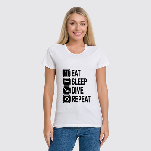 Заказать женскую футболку в Москве. Футболка классическая Eat sleep dive от enjoydiving - готовые дизайны и нанесение принтов.