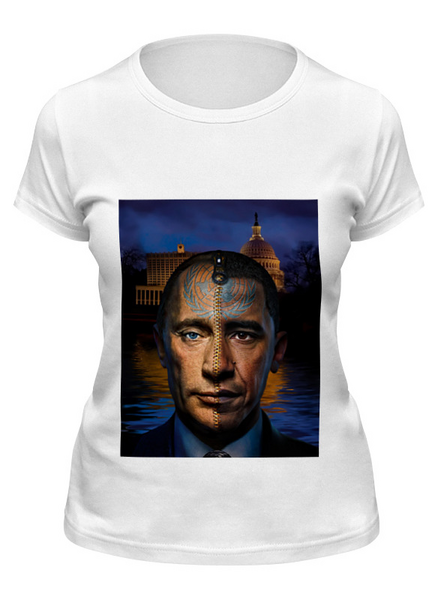 Заказать женскую футболку в Москве. Футболка классическая Путин vs Обама от Just kidding - готовые дизайны и нанесение принтов.