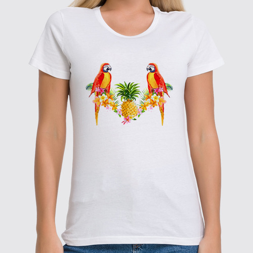 Заказать женскую футболку в Москве. Футболка классическая Попугаи от T-shirt print  - готовые дизайны и нанесение принтов.