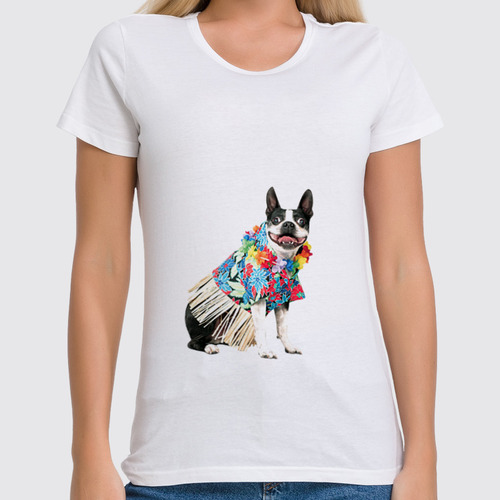 Заказать женскую футболку в Москве. Футболка классическая Собака, на пляже отдыхака от dyzel1 - готовые дизайны и нанесение принтов.