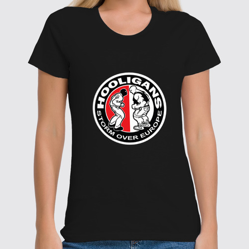 Заказать женскую футболку в Москве. Футболка классическая Hooligans от Капитан Морган - готовые дизайны и нанесение принтов.