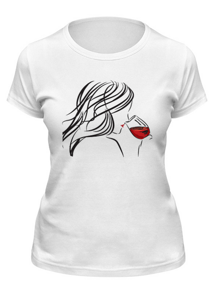 Заказать женскую футболку в Москве. Футболка классическая Футболка "Девушка пьет вино" от Re  Tyan - готовые дизайны и нанесение принтов.