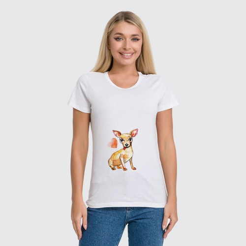Заказать женскую футболку в Москве. Футболка классическая Pam-pam-pam-pa-pa... Chihuahua! от Evgenia Bandagnomych - готовые дизайны и нанесение принтов.