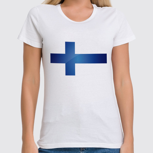 Заказать женскую футболку в Москве. Футболка классическая Флаг Финляндии от Mister Lunatic - готовые дизайны и нанесение принтов.