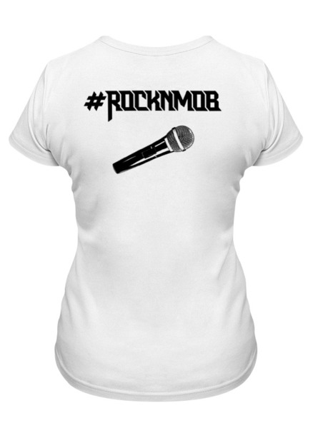 Заказать женскую футболку в Москве. Футболка классическая Rocknmob - Вокалист (черные принты) от accs@rocknmob.com - готовые дизайны и нанесение принтов.