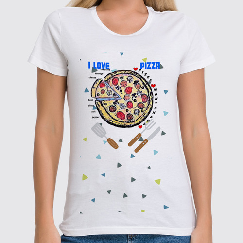 Заказать женскую футболку в Москве. Футболка классическая Пицца от evragka  - готовые дизайны и нанесение принтов.
