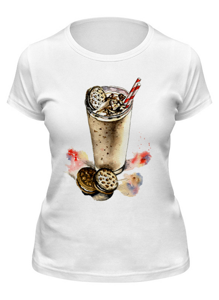 Заказать женскую футболку в Москве. Футболка классическая Молочный коктейль с печеньем от Виктория  - готовые дизайны и нанесение принтов.
