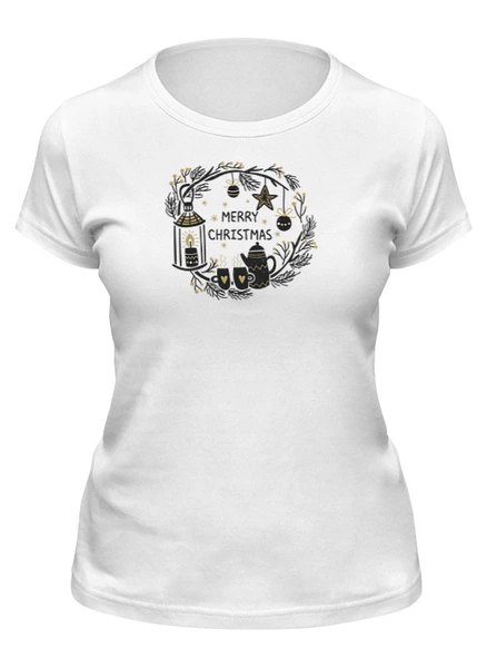 Заказать женскую футболку в Москве. Футболка классическая РОЖДЕСТВО  от cooldesign  - готовые дизайны и нанесение принтов.