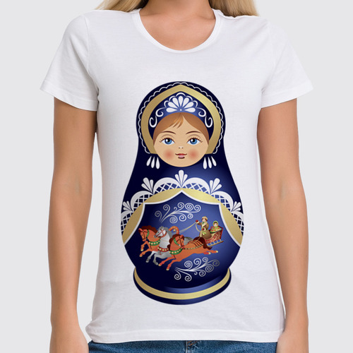 Заказать женскую футболку в Москве. Футболка классическая Матрешка от coolmag - готовые дизайны и нанесение принтов.