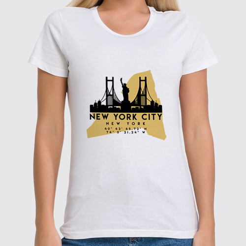 Заказать женскую футболку в Москве. Футболка классическая США (Нью-Йорк) от skynatural - готовые дизайны и нанесение принтов.
