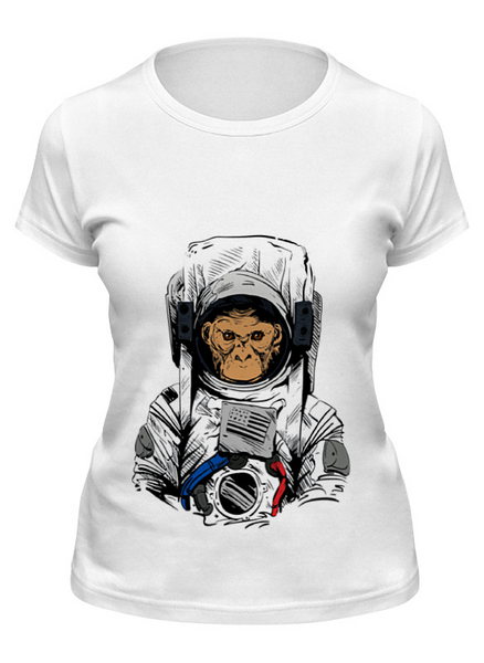 Заказать женскую футболку в Москве. Футболка классическая Обезьяна космонавт от denis01001 - готовые дизайны и нанесение принтов.