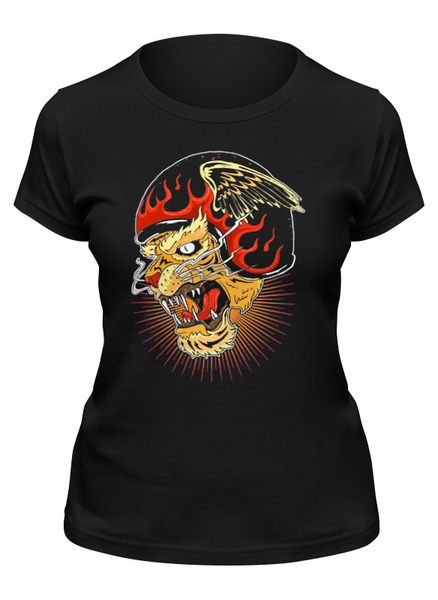 Заказать женскую футболку в Москве. Футболка классическая Тигр в огне от Print design  - готовые дизайны и нанесение принтов.