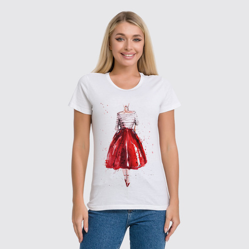 Заказать женскую футболку в Москве. Футболка классическая Red skirt, red lips от Анна Терешина - готовые дизайны и нанесение принтов.