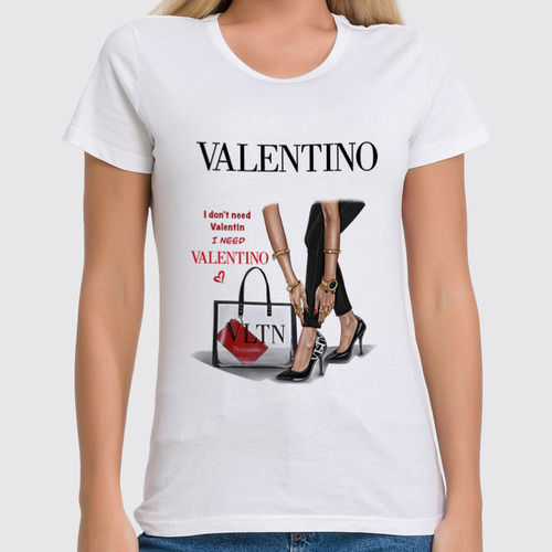 Заказать женскую футболку в Москве. Футболка классическая Valentino 🌹 от @kristy_art_k  - готовые дизайны и нанесение принтов.