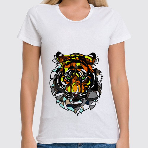 Заказать женскую футболку в Москве. Футболка классическая морда тигра от krolya_spb@mail.ru - готовые дизайны и нанесение принтов.