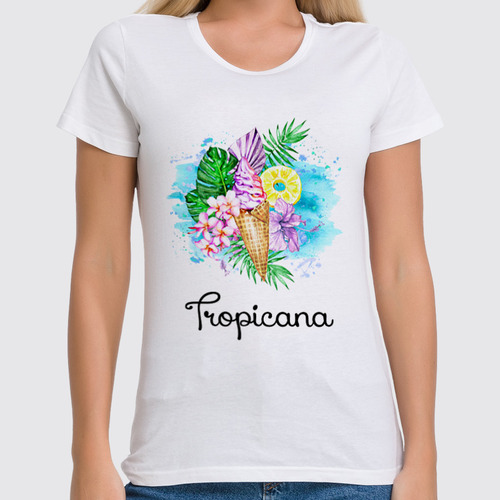 Заказать женскую футболку в Москве. Футболка классическая Tropicana - мороженое и тропические растения от Елена Эйдукайтис - готовые дизайны и нанесение принтов.