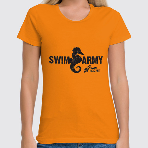 Заказать женскую футболку в Москве. Футболка классическая Swim Army от Swimrocket - школа плавания - готовые дизайны и нанесение принтов.