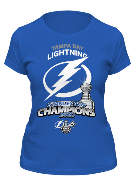 Заказать женскую футболку в Москве. Футболка классическая Tampa Bay Lightning Stanley Cup Champions 2020 от KutvinoV.com  - готовые дизайны и нанесение принтов.