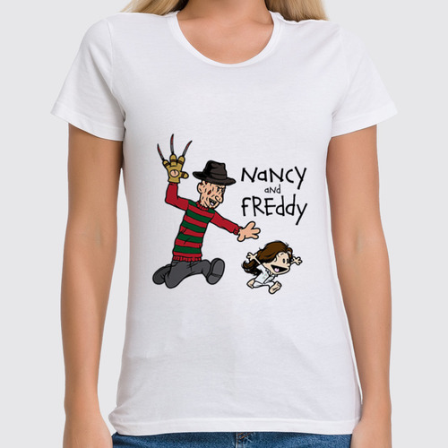 Заказать женскую футболку в Москве. Футболка классическая Nancy and Freddy от ПРИНТЫ ПЕЧАТЬ  - готовые дизайны и нанесение принтов.
