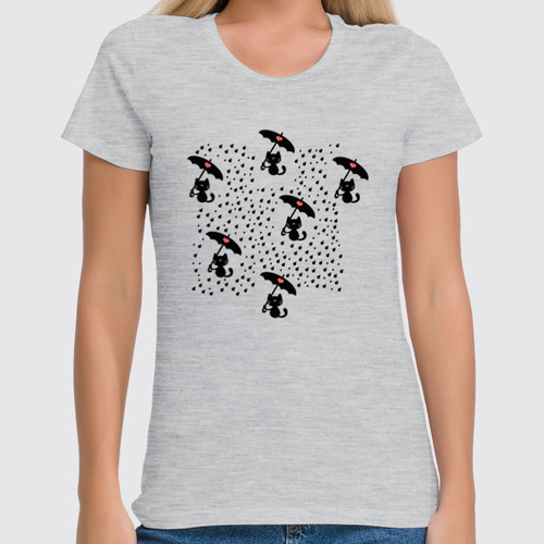 Заказать женскую футболку в Москве. Футболка классическая Кошечки с зонтиком от T-shirt print  - готовые дизайны и нанесение принтов.